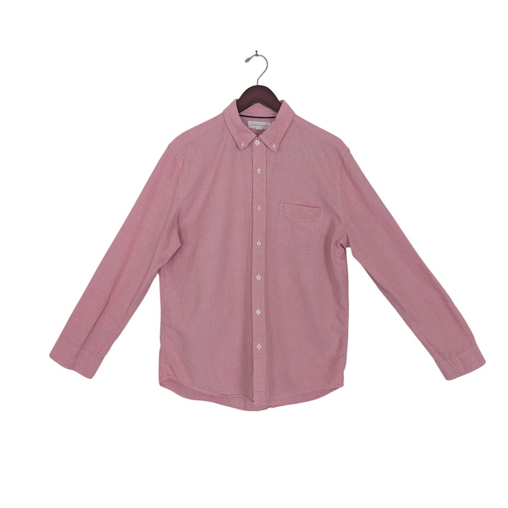 Aeropostale Mens Salmon Pink Long Sleeve Oxford‎ Button Down Shirt Large
